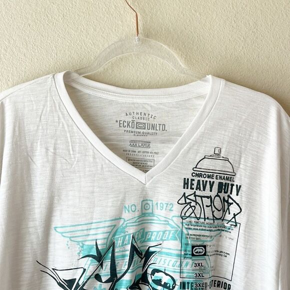 NWT Ecko Unltd V Neck White Tee Top - Picture 2 of 5